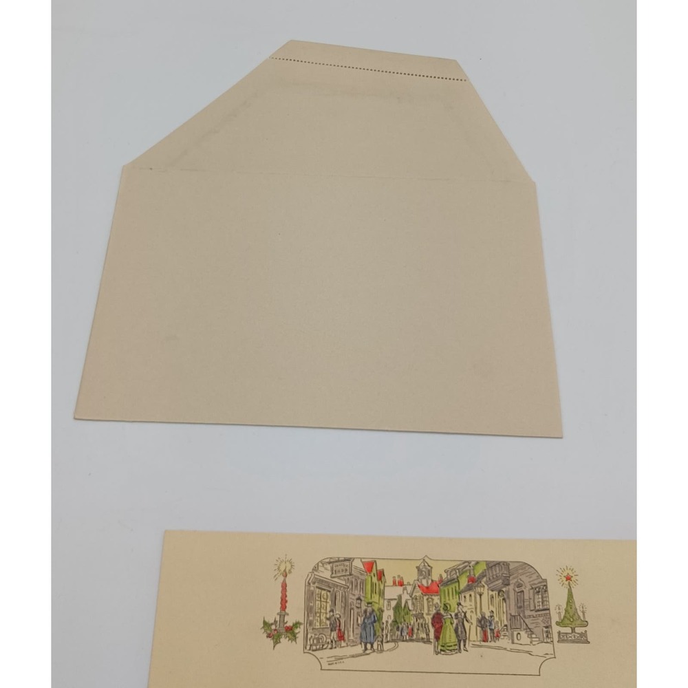 Antique Unused Christmas Greeting Card Victorian Town Street Scene Hand Colored - Picture 4 of 5